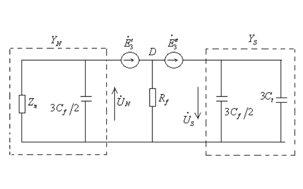 發(fā)電機(jī)定子D點(diǎn)接地三次諧波等效電路圖.png