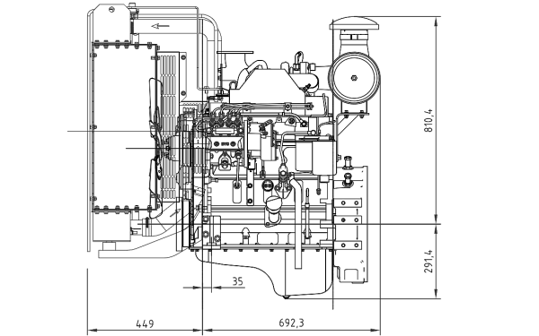 4BTA3.9-G11東風康明斯發動機外形尺寸側視圖.png