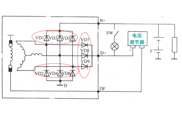 硅整流發(fā)電機(jī)充電系統(tǒng)電路圖.png